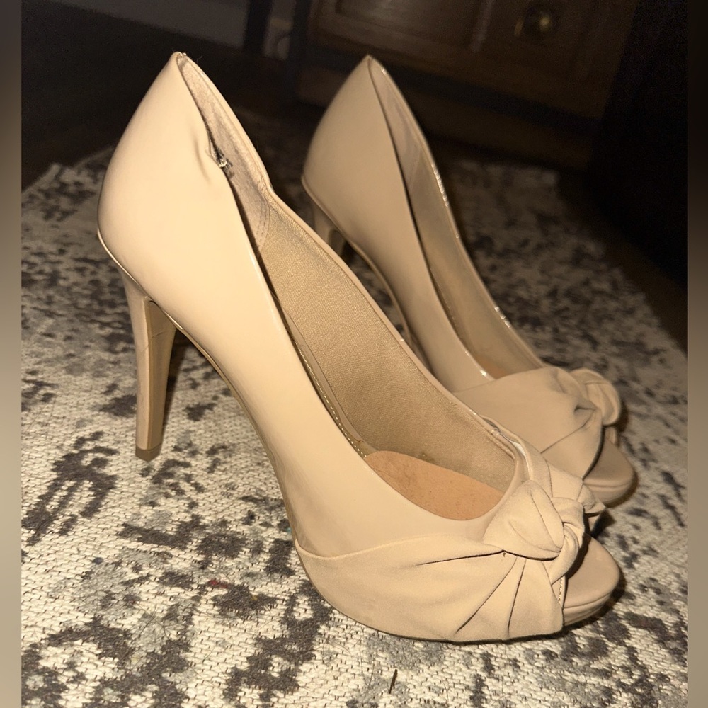 Tan peep toe heels worn once
